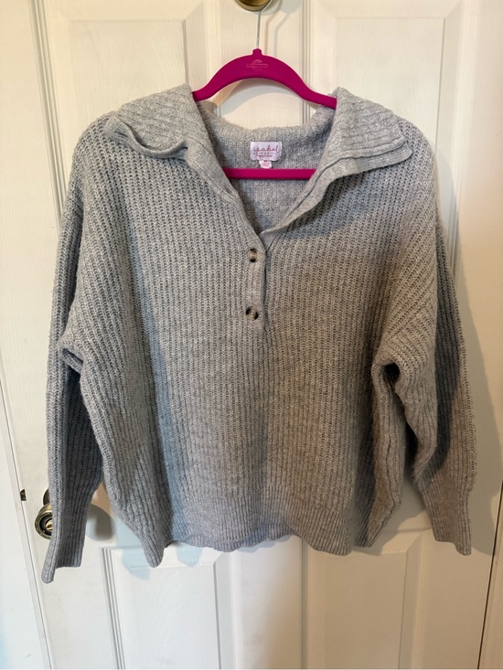Isabel Maternity by Ingrid & Isabel Sweaters - Isabel Maternity by Ingrid & Isabel Light Gray Cowl Neck Button Pullover